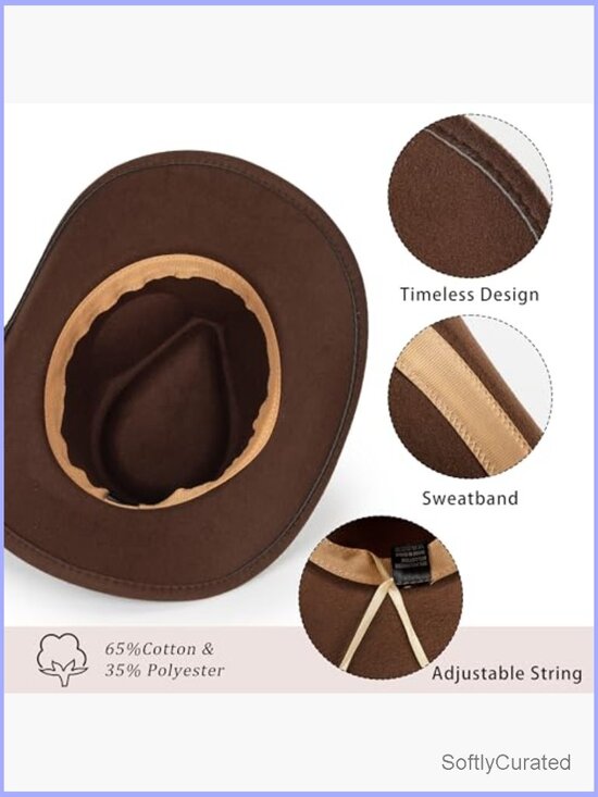 Felt Western Cowboy Hat Classic Roll Up Brim Belt Buckle  display picture 1